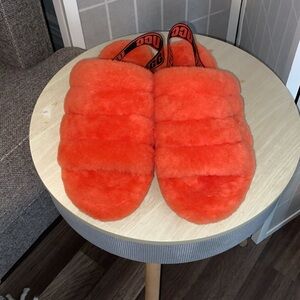 UGG Vibrant Orange Fluffy Slides